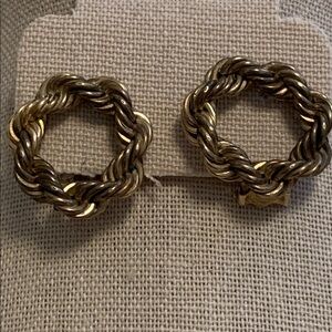 Vintage Clip Earrings - Brass Twisted Wreath - 1980s